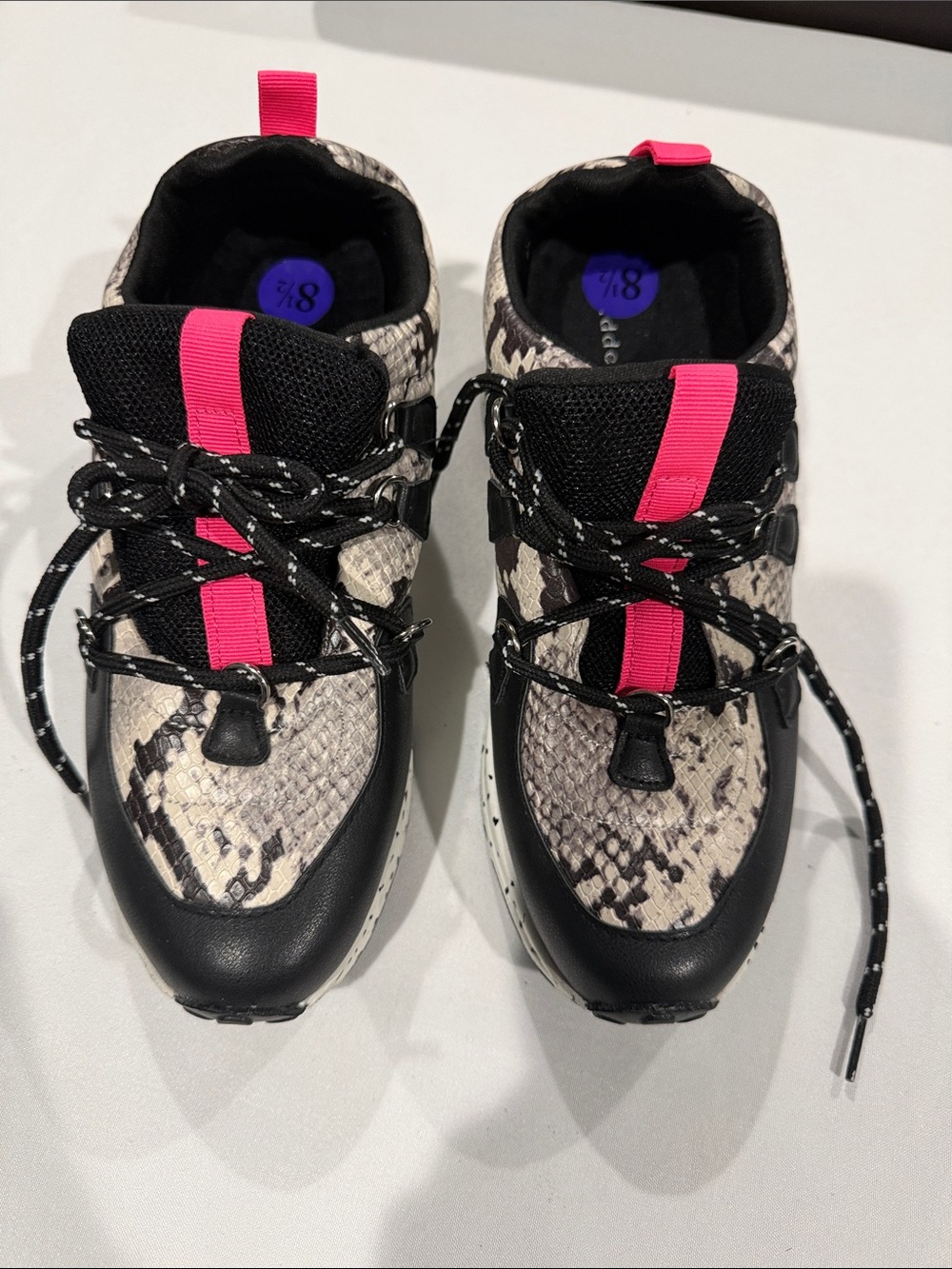 Madden Girl Snake-Print Sneakers with Black and Hot Pink Accents